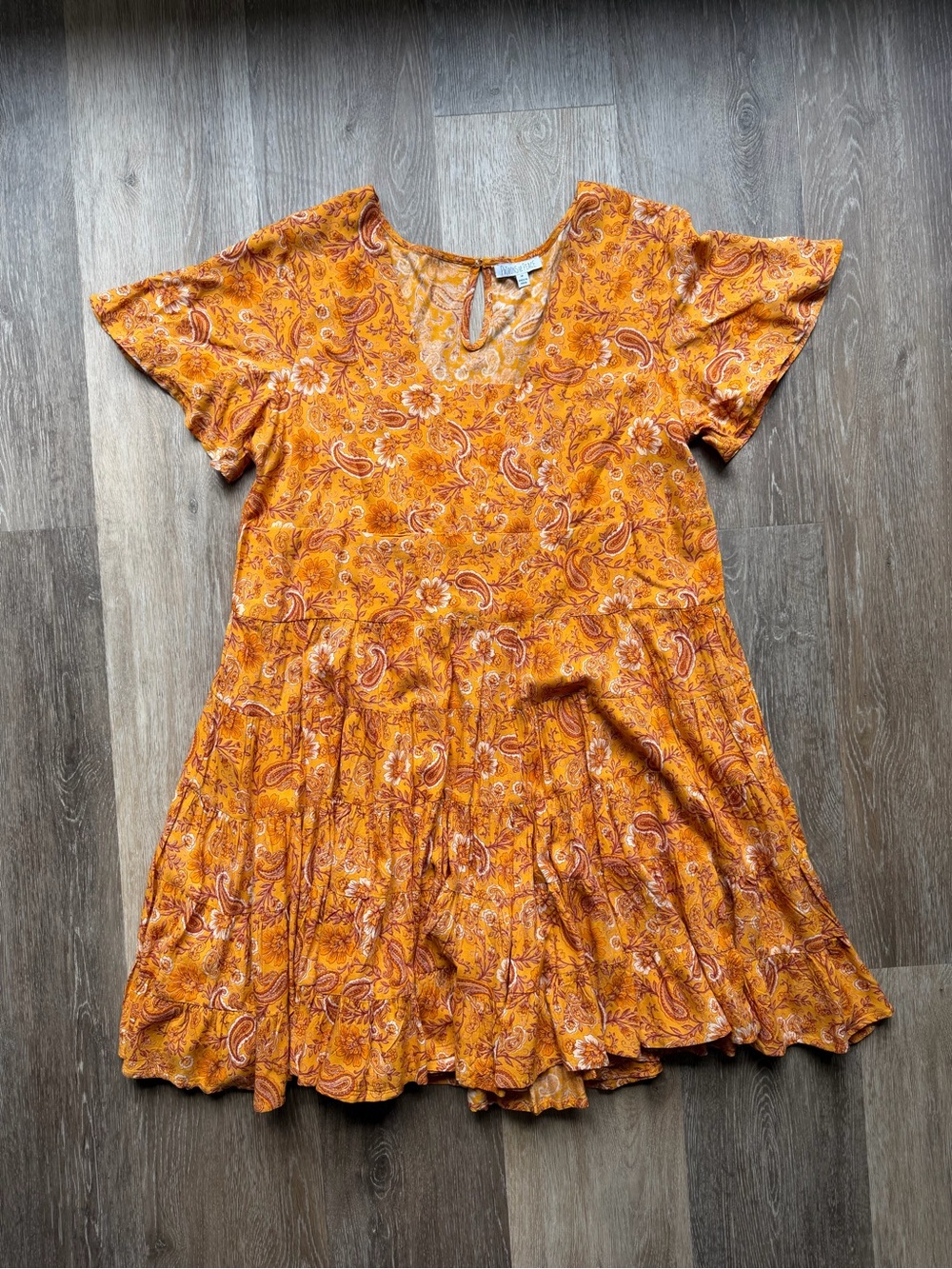 Patrons of Peace Paisley Mini Dress in Mustard Orange